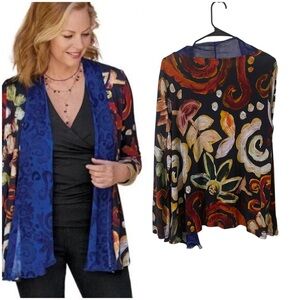 Soft Surroundings Printed Langshire Topper Art To Wear Floral‎ Artsy Medium EUC